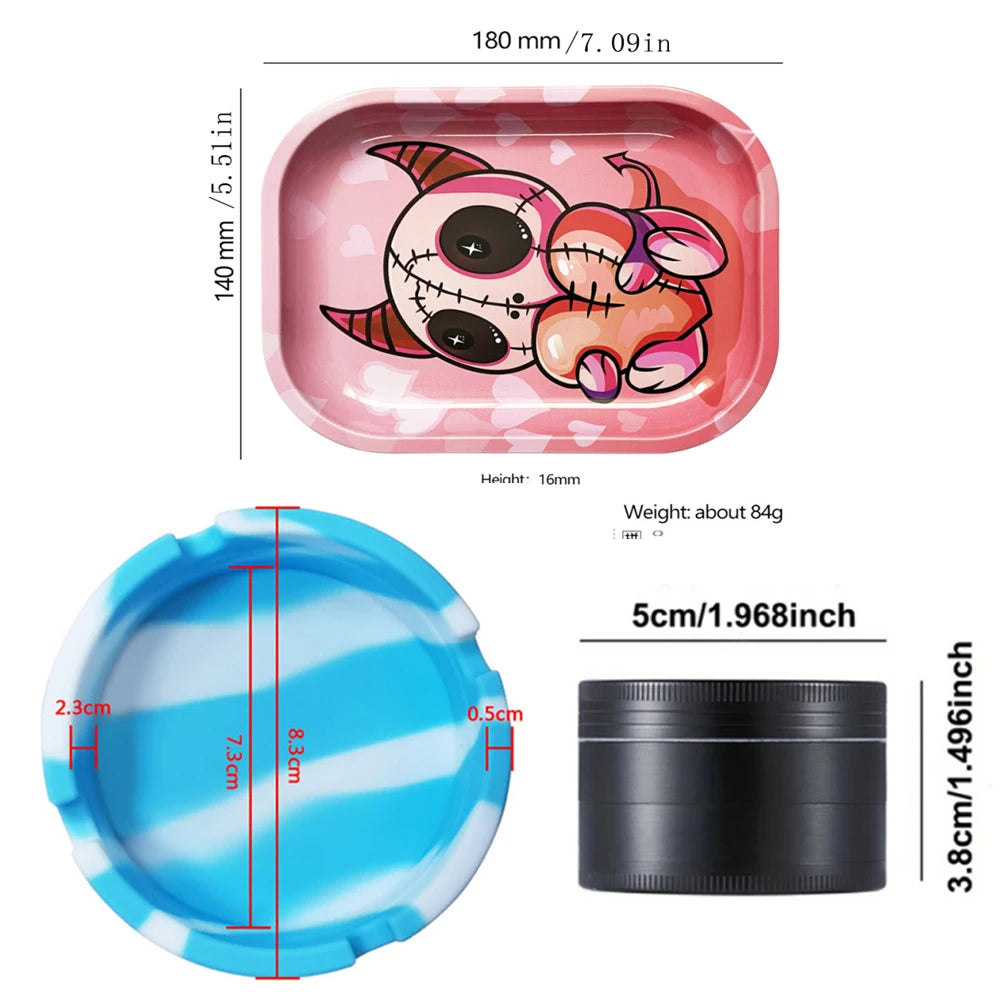 2-inch vanilla Grinder Soft Ashtray Smoking set Metal Rolling Tray 7x5.5 inch Zinc Alloy Spice Grass Grinder