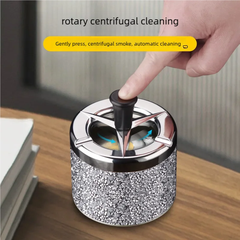 Creative ashtray press type rotating ashtray with diamond sticker, personalized and simple ashtray, household ashtray