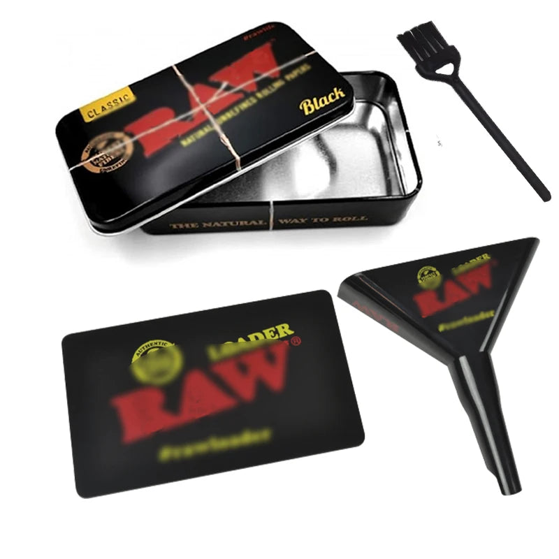 4 Piece Kit Black Metal tin set Rolling Tray Plate Cigarette Tray ,Plastics Brush, Funnel ,Scoop Card