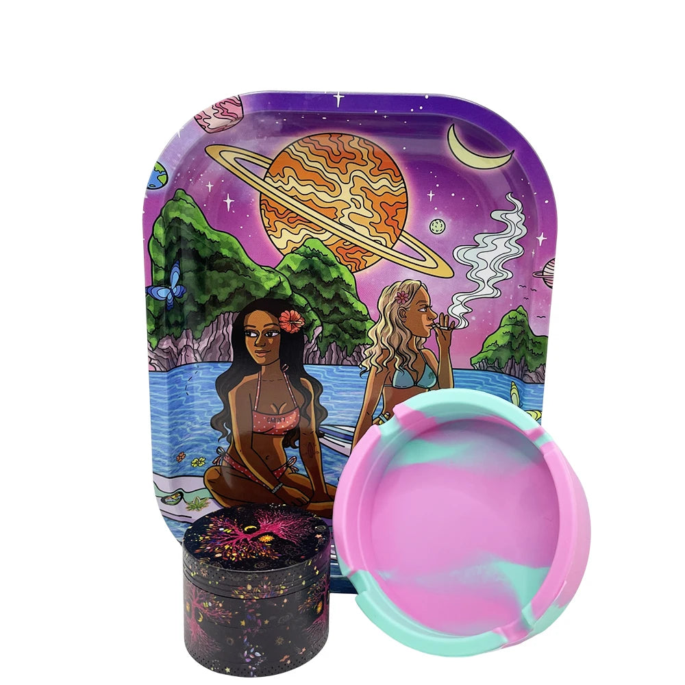 2-inch vanilla Grinder Soft Ashtray Smoking set Metal Rolling Tray 7x5.5 inch Zinc Alloy Spice Grass Grinder