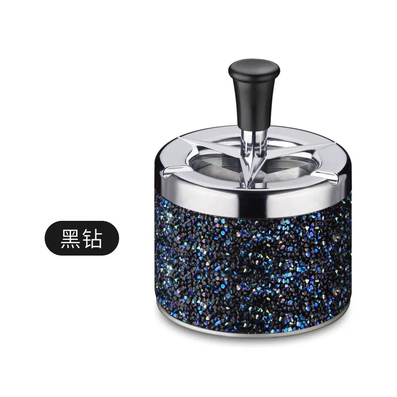 Creative ashtray press type rotating ashtray with diamond sticker, personalized and simple ashtray, household ashtray
