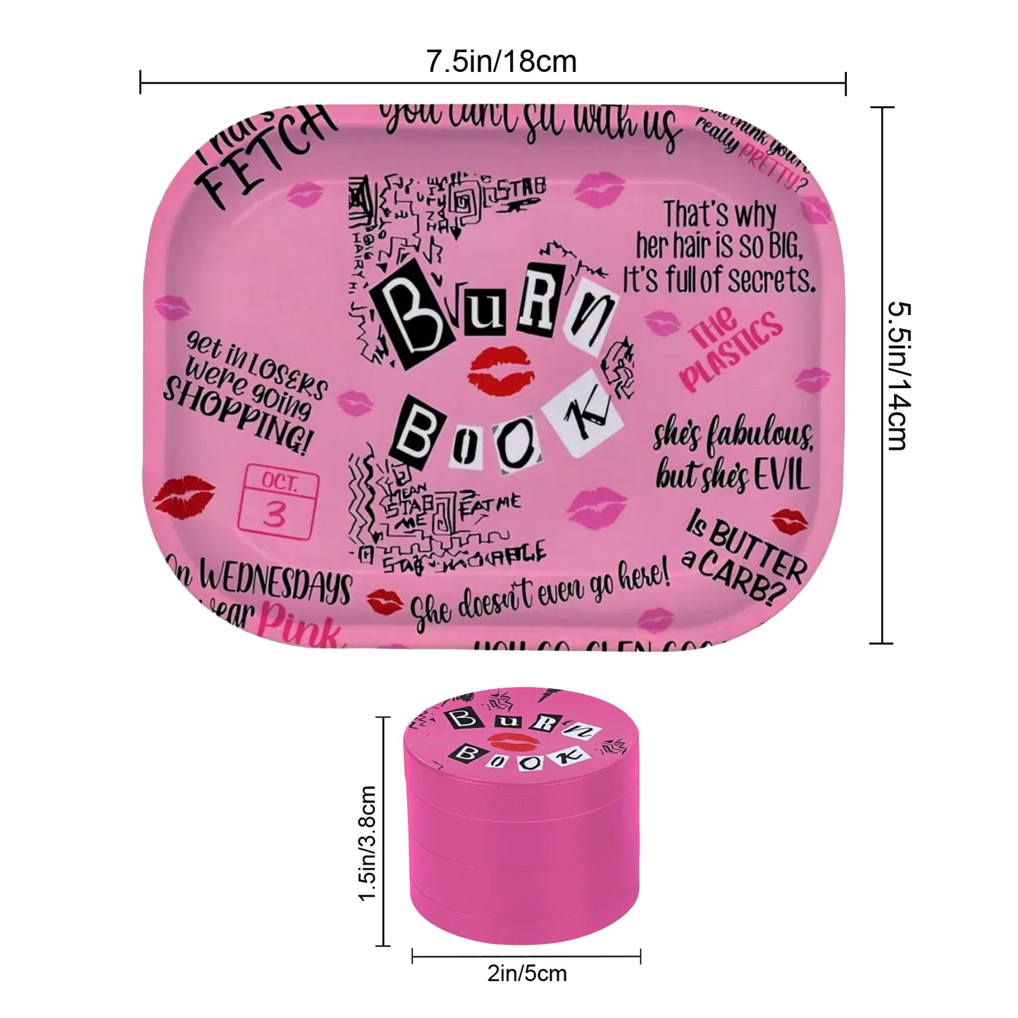 1/2 Pieces Pink Burn Book Grinder and Rolling Tray