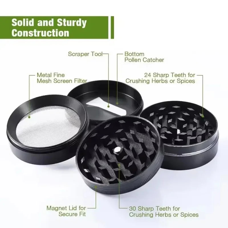 4 Layers Aluminium Herb and Spice Grinder 5 colors 40mm Grinder Metal with Scraper Portable Food Mill Zinc Alloy Smooth Grinding
