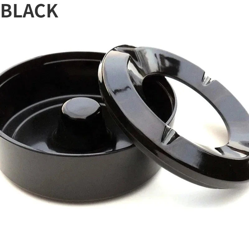 Black Round Ashtray with Lid Windproof Mylar Ashtray