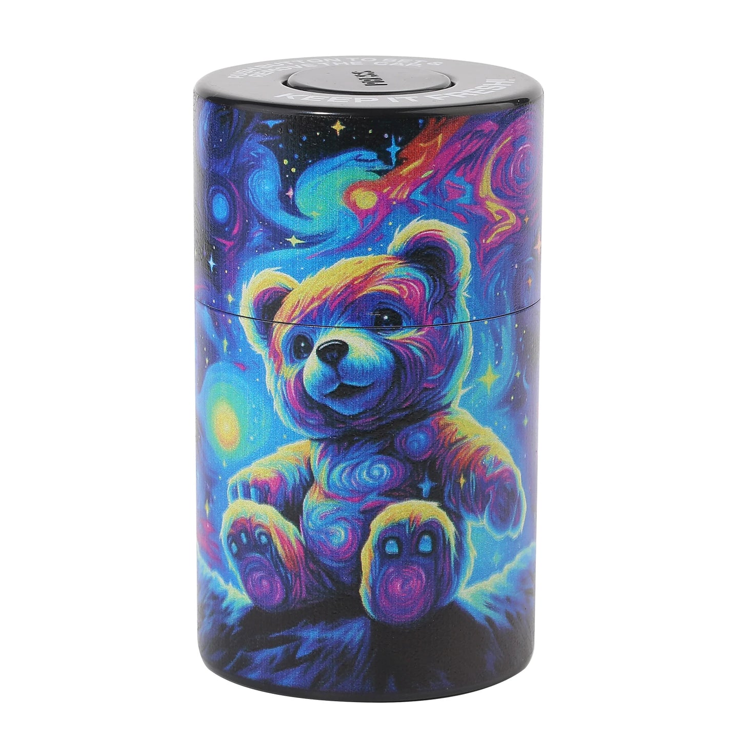 Plastic Air Tight Can-Stash Vacuum Sealed Spice, Tobacco Jar with Tie Dye Skull