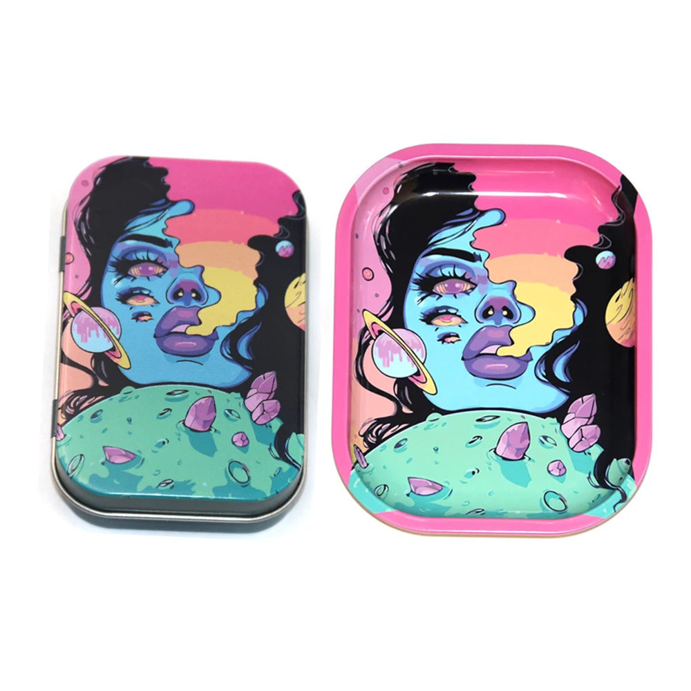 2PCS/Set Rolling Tray Tinplate Box Cigar Case with 18x14cm Tobacco Metal Rolling Tray Many Patterns Smoking Accessories