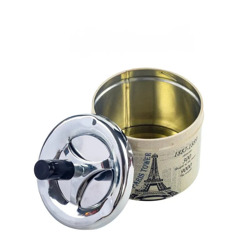 Push Down Ashtray with Spinning Lid Ash Tray Metal Cigarette Ash Tray Large Ashtray for Indoor and Outside Patio