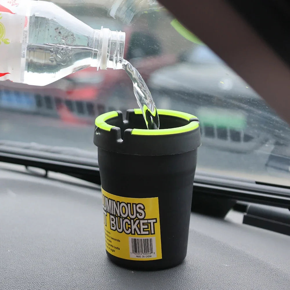 Portable Luminous Plastic Ashtray Car Large Capacity Double-layer Noctilucent Ashtray Waterproof Garbage Storage Bin Trash Can