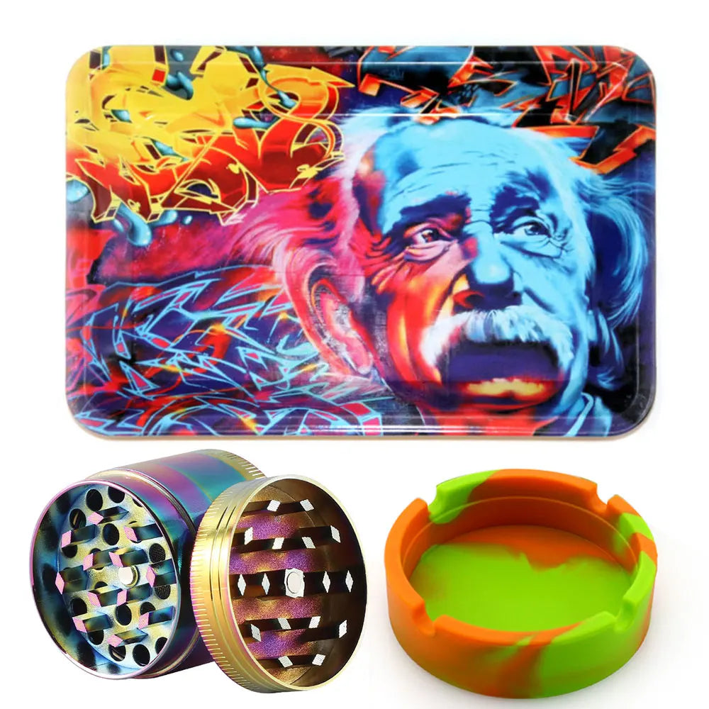 18cmx12.5cm Herb Tobacco Rolling Tray Set Silicone Ashtray Ash Tray 40mm Metal Herbal Grinder Kit Smoking Accessories