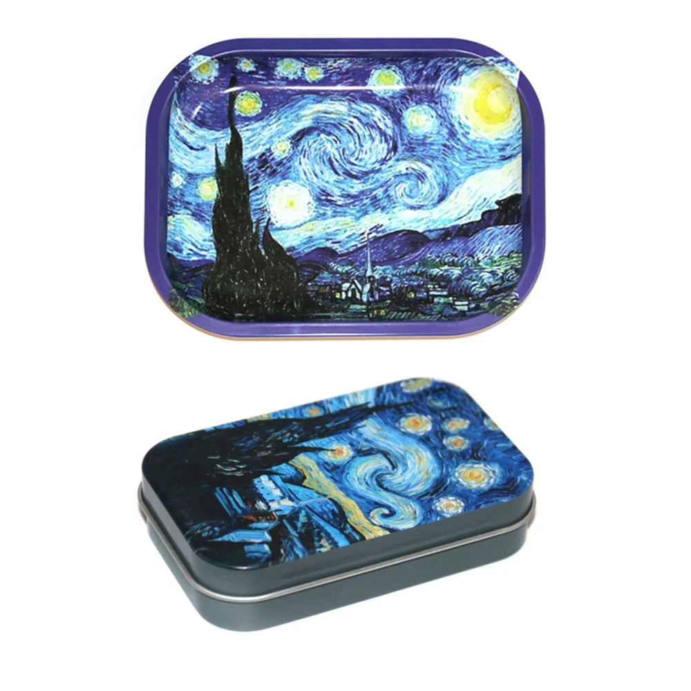 2PCS/Set Rolling Tray Tinplate Box Cigar Case with 18x14cm Tobacco Metal Rolling Tray Many Patterns Smoking Accessories
