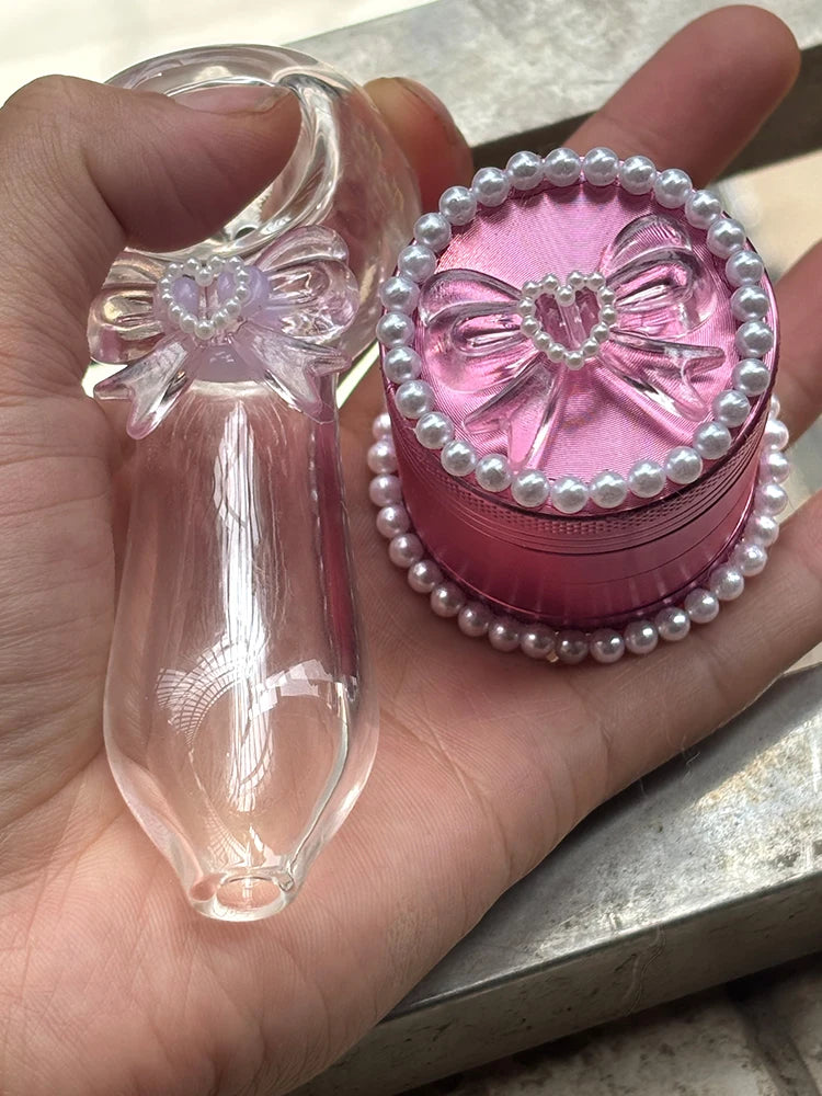 Pink Butterfly Style Herb Grinder Metal Glass pipas para fumar Spice Crusher Set Gift Girl