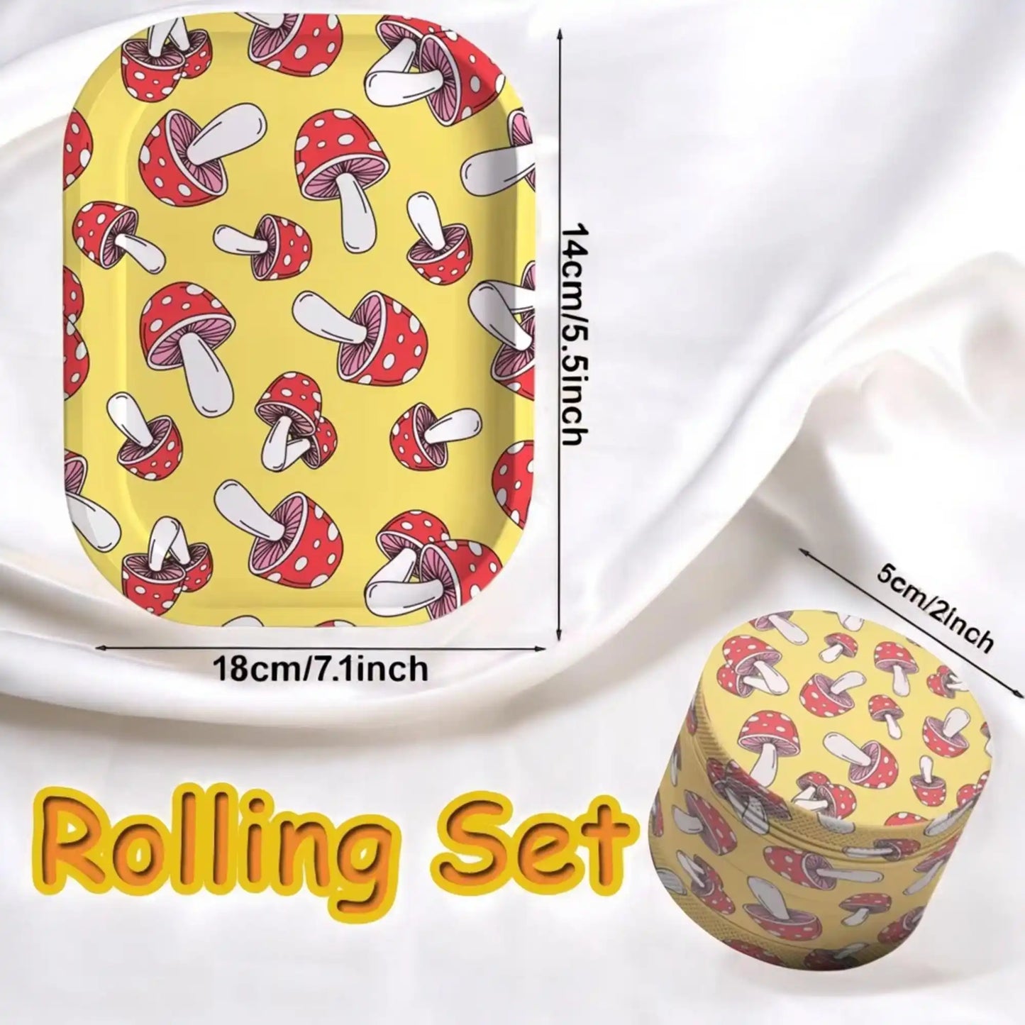 1/2Pack Mushroom Rolling Tray and Herb Grinder