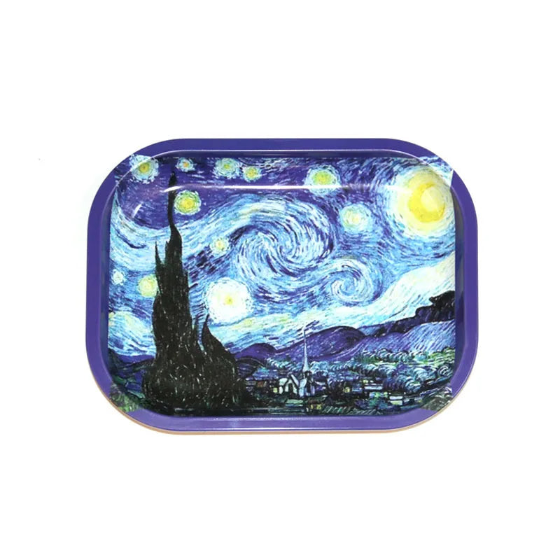 2PCS/Set Cigarette Rolling Tray Tinplate Ashtray Whit 18x14cm Rolling Tray Cartoon Pattern Metal Smoking Accessories