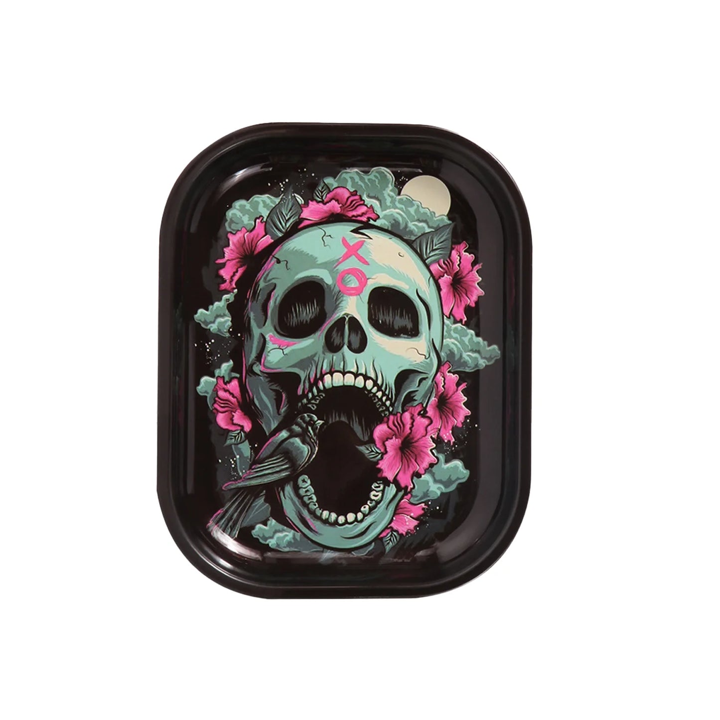 2 Pieces Skull Head Metal Rolling Tray and Herb Grinder Combo