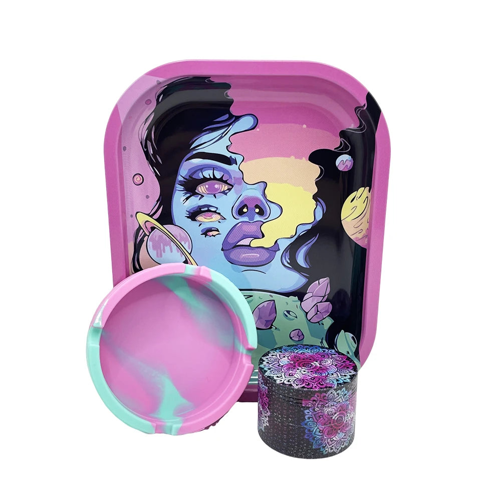 2-inch vanilla Grinder Soft Ashtray Smoking set Metal Rolling Tray 7x5.5 inch Zinc Alloy Spice Grass Grinder