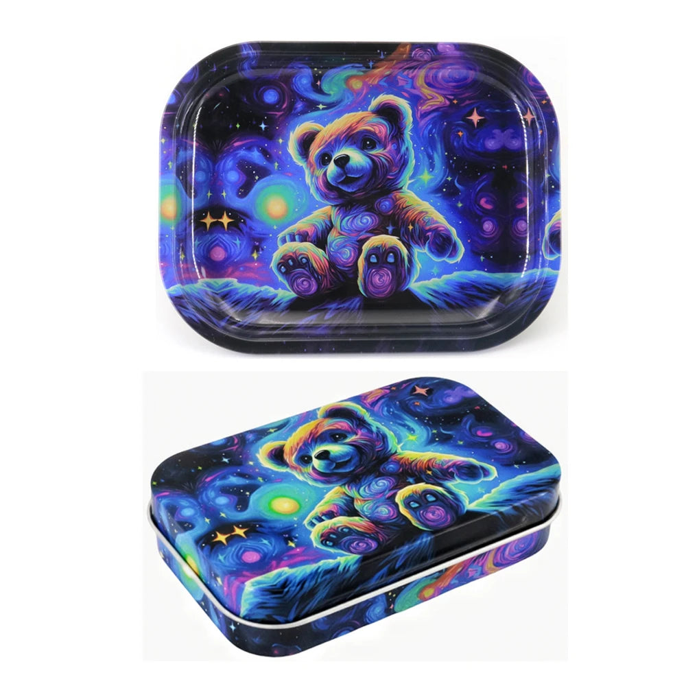2PCS/Set Rolling Tray Tinplate Box Cigar Case with 18x14cm Tobacco Metal Rolling Tray Many Patterns Smoking Accessories