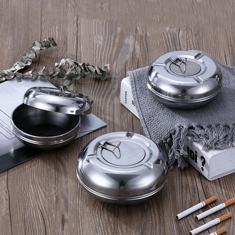 2022 New Stainless Steel Ashtray with Lid Detachable Outdoor Cigarettes Tray Holder for Home Bedroom Office Tabletop Decoration