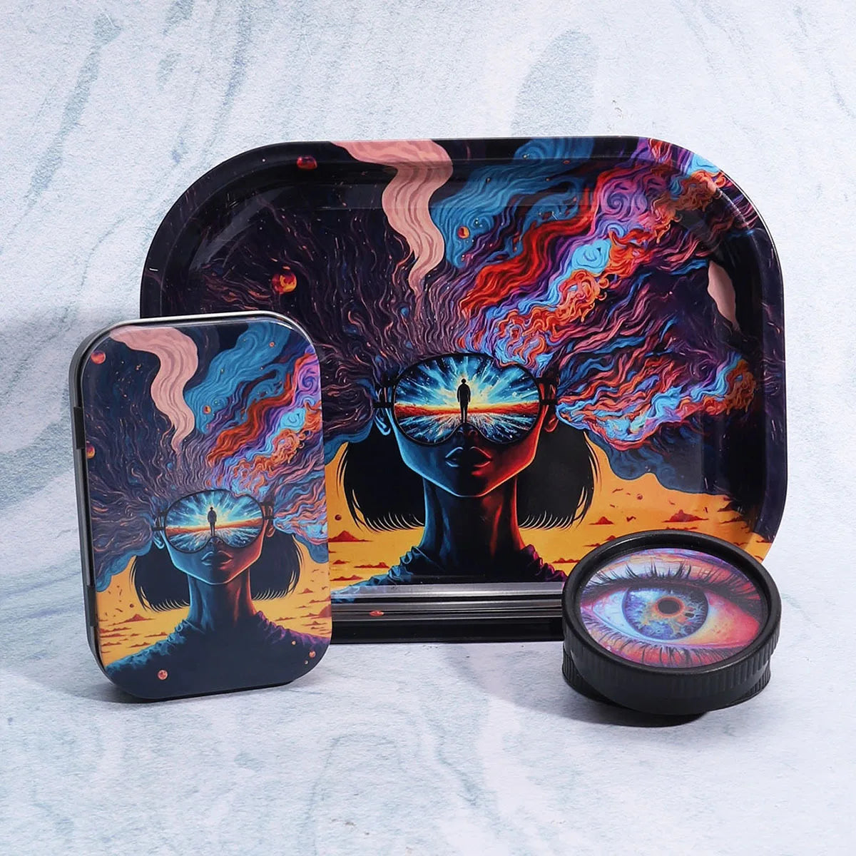 3set Smoking Set Rolling Tray and Double-Layer Grinder Tinplate Box Degradable Smoker Kit