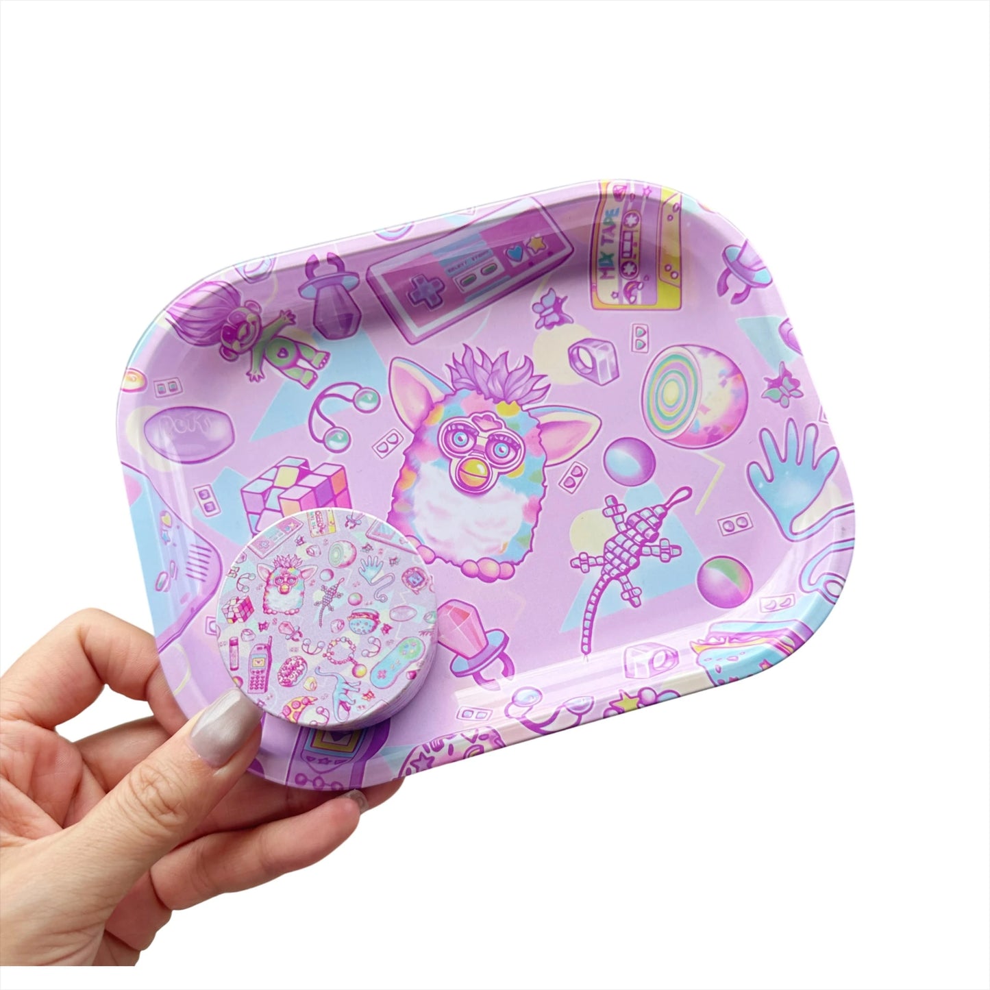 2 Pieces Cute Elf Cartoon Metal Rolling Tray and Herb Grinder Smoking Kit