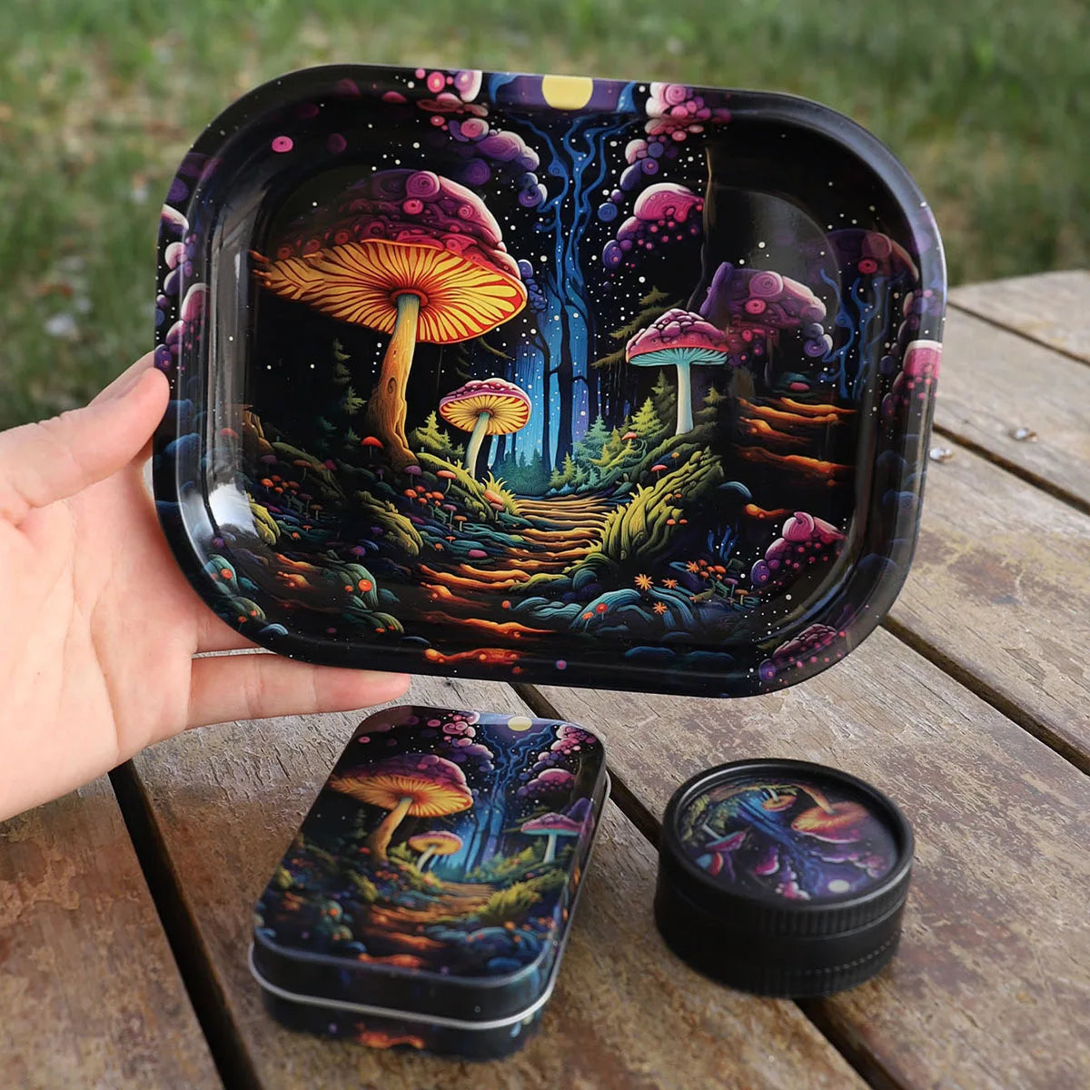 3set Smoking Set Rolling Tray and Double-Layer Grinder Tinplate Box Degradable Smoker Kit
