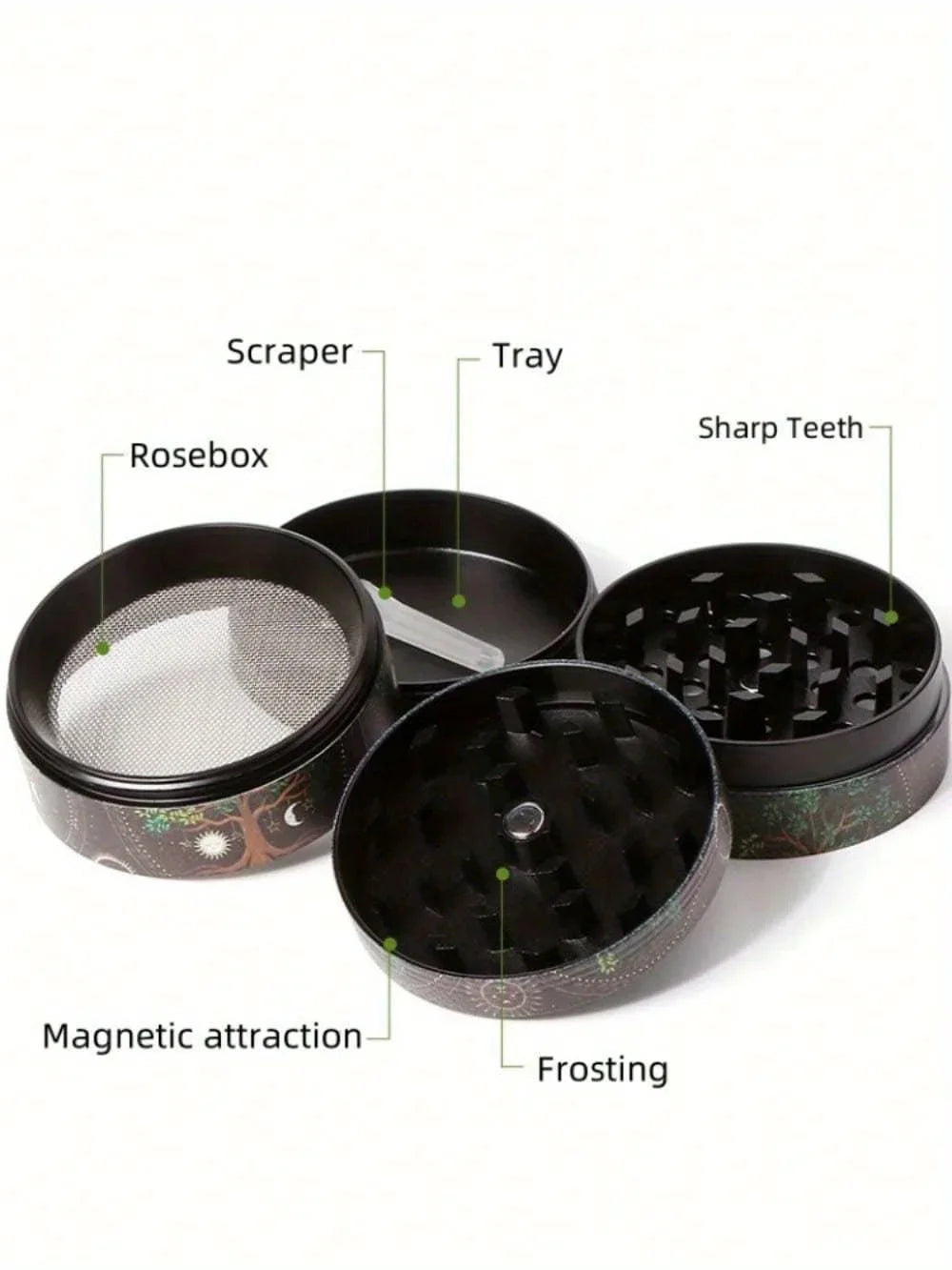 1.6/2inch Metal Sun Herb Grinder Boho Moon 4-Layers Salt Spice Mill Pepper Mortar Tobacco Grass Raw Grinder Smoking Accessories