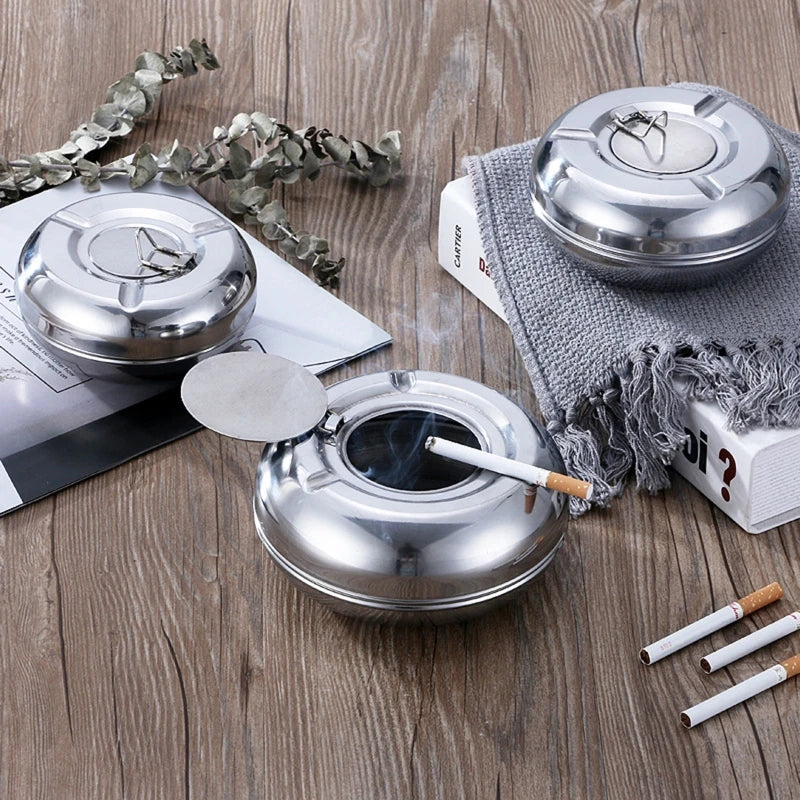 2022 New Stainless Steel Ashtray with Lid Detachable Outdoor Cigarettes Tray Holder for Home Bedroom Office Tabletop Decoration