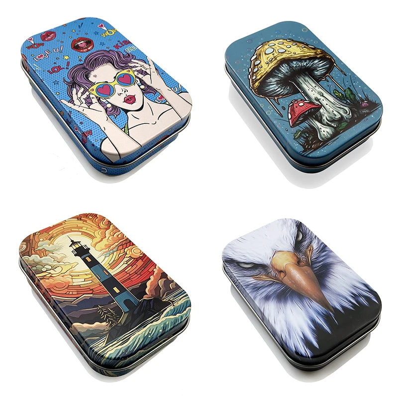 1 Pc Jewelry Candy Coin Key Organizer Cigarette Case Rectangle Container Tinplate Box Tobacco Storage Smoking Accessories