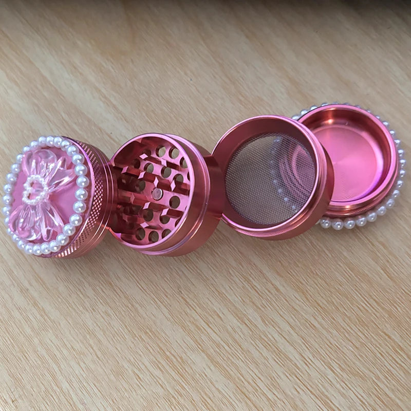Pink Butterfly Style Herb Grinder Metal Glass pipas para fumar Spice Crusher Set Gift Girl