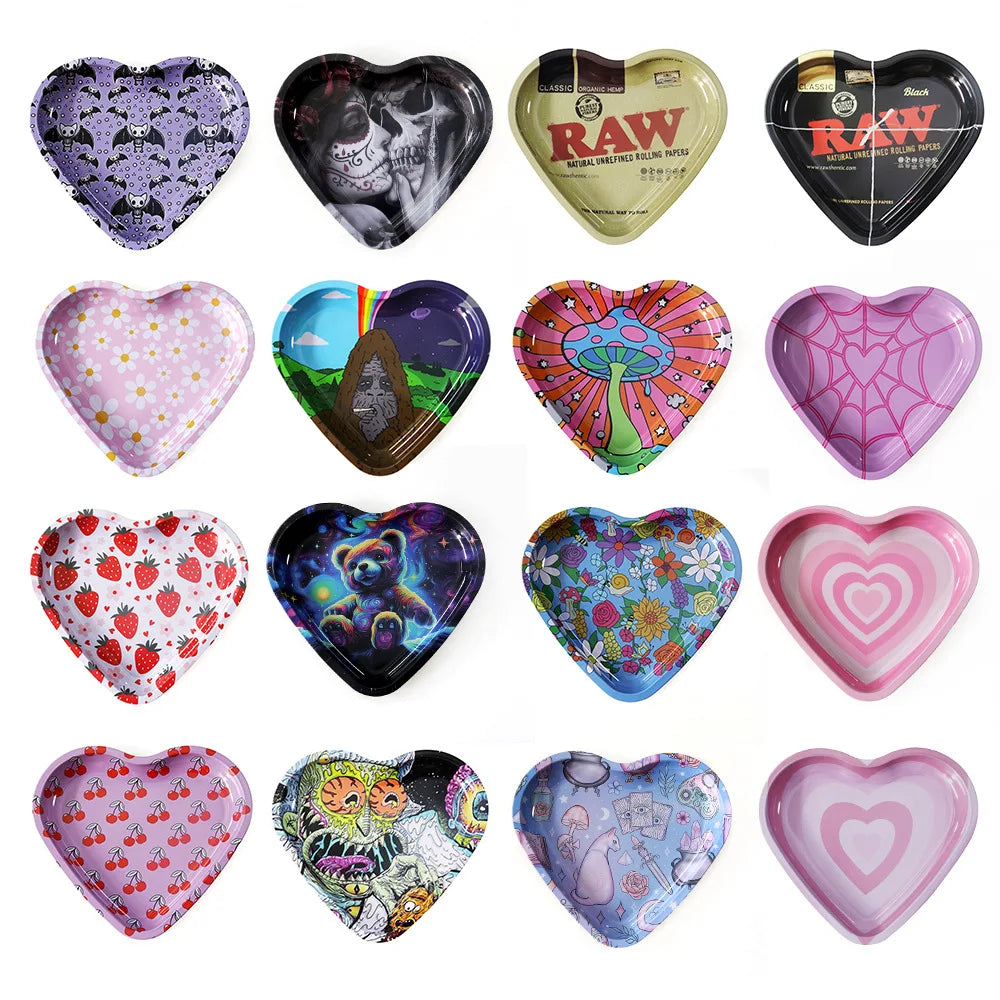 Love-Shaped Cigarette Tray Tobacco Metal Rolling Tray 16.5x18CM Plate Cmoking Smoking Accessories Storage Tray