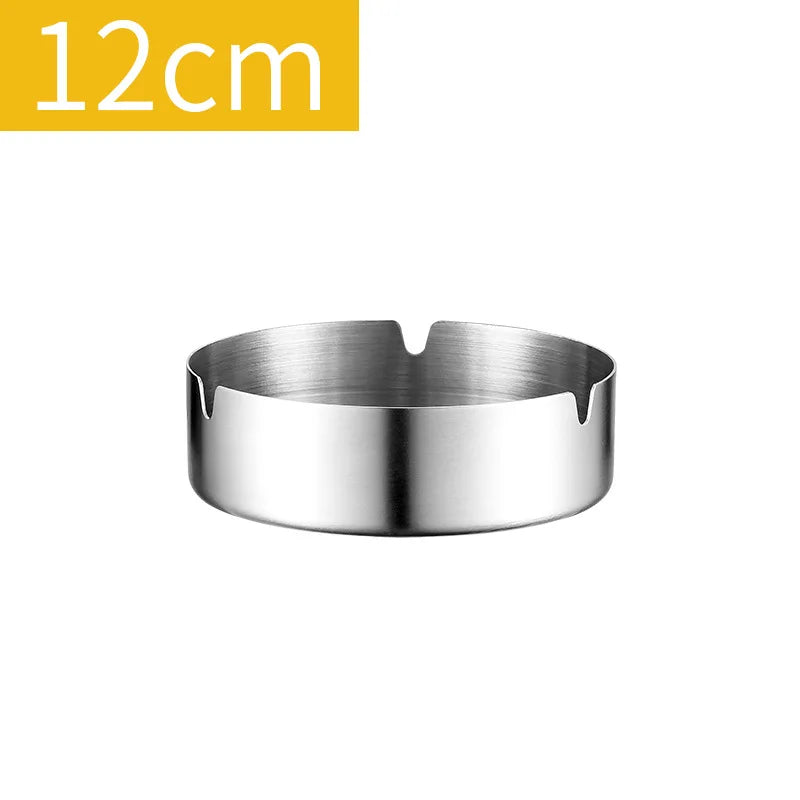 Round Stainless Steel Cigarette Ashtray Portable Tabletop Silver Metal Ash Tray for Smoker Fly Ash Proof Home Decoration