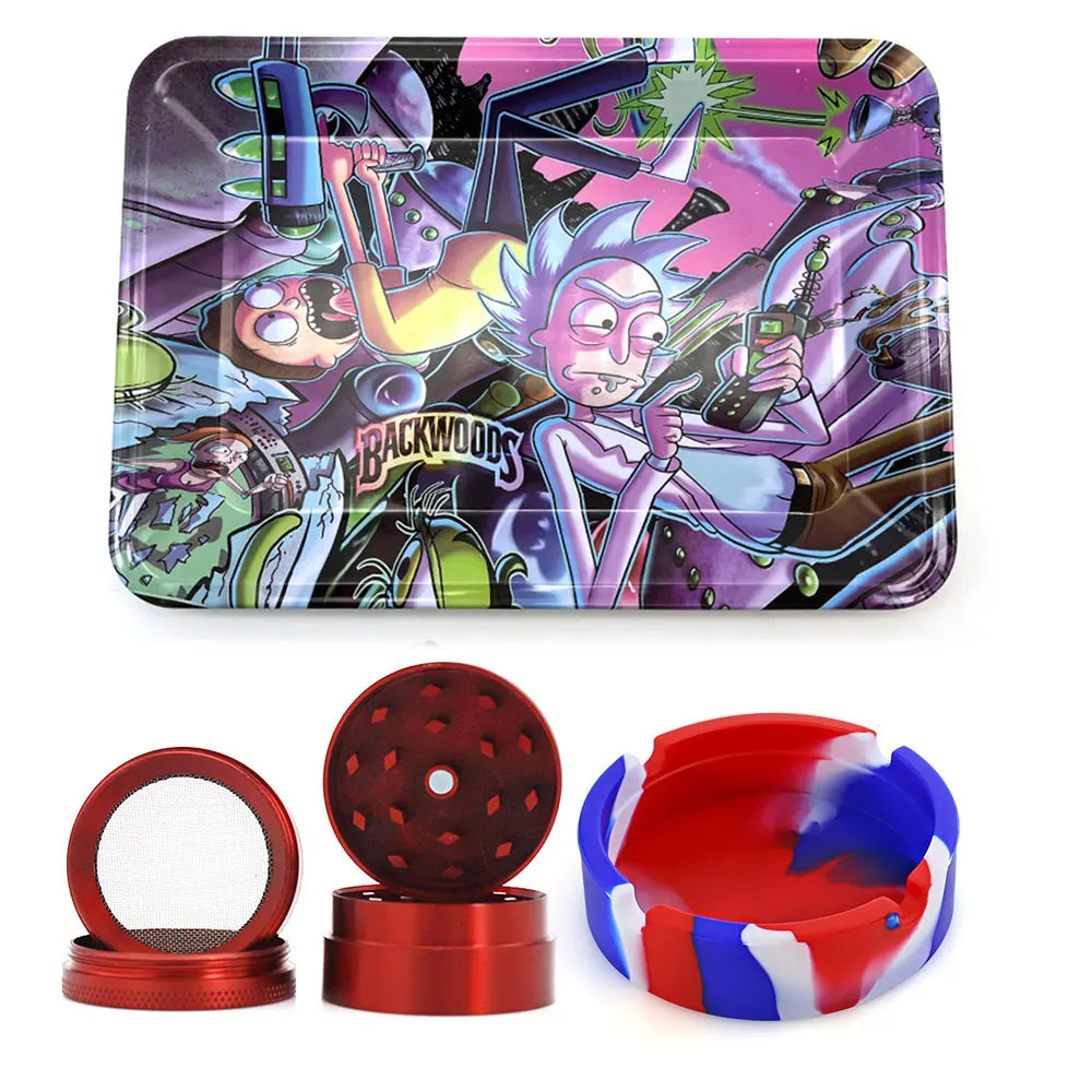 18cmx12.5cm Herb Tobacco Rolling Tray Set Silicone Ashtray Ash Tray 40mm Metal Herbal Grinder Kit Smoking Accessories