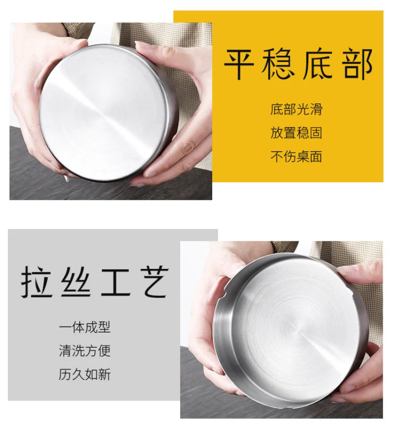 Round Stainless Steel Cigarette Ashtray Portable Tabletop Silver Metal Ash Tray for Smoker Fly Ash Proof Home Decoration