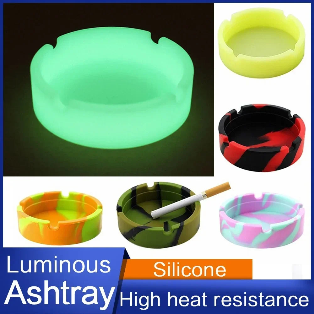High Heat Resistant Glowing/Colourful Silicone Ashtray Light Round Ashtray Fluorescent Ashtray