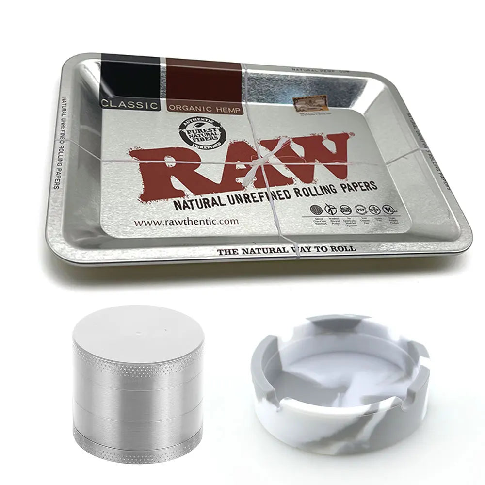 18cmx12.5cm Herb Tobacco Rolling Tray Set Silicone Ashtray Ash Tray 40mm Metal Herbal Grinder Kit Smoking Accessories