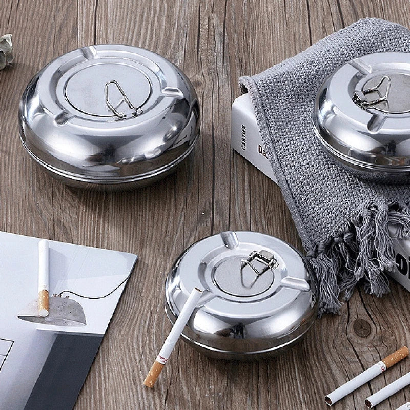 2022 New Stainless Steel Ashtray with Lid Detachable Outdoor Cigarettes Tray Holder for Home Bedroom Office Tabletop Decoration