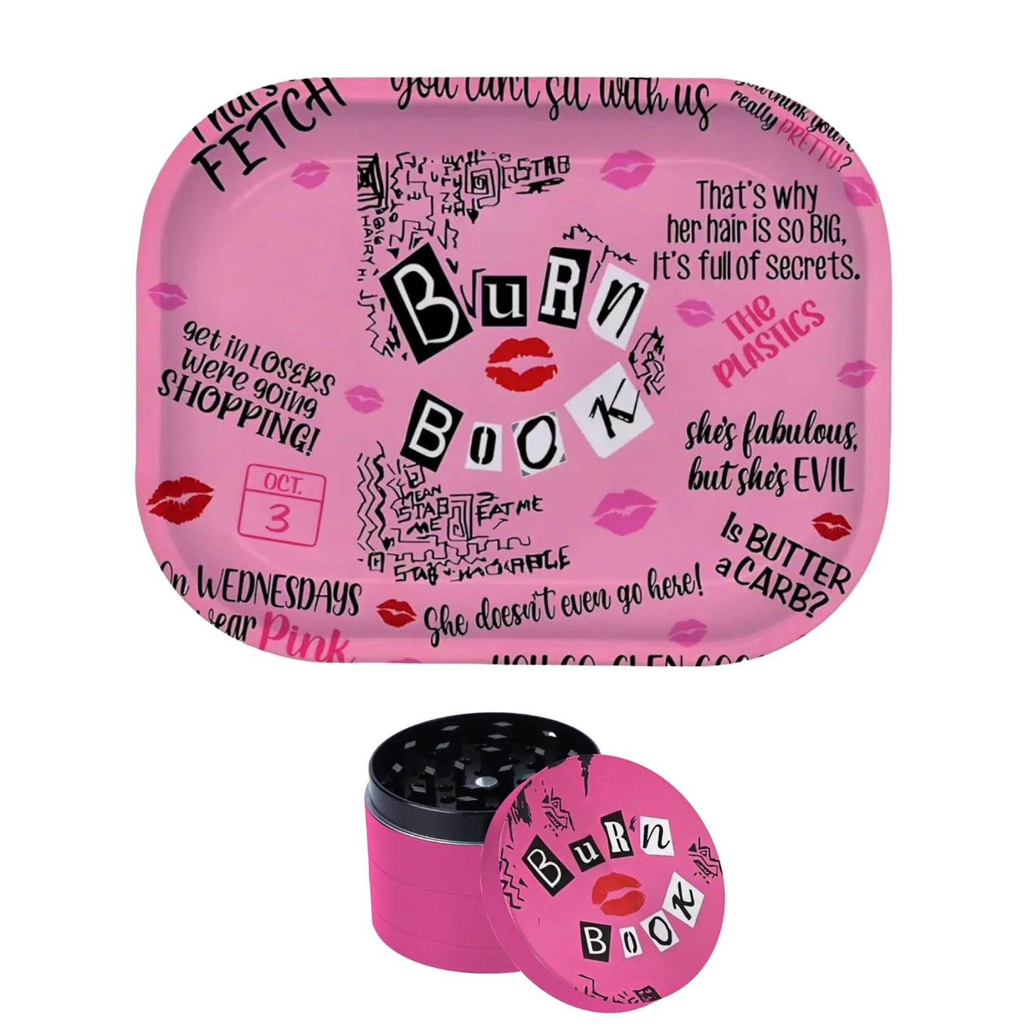 1/2 Pieces Pink Burn Book Grinder and Rolling Tray