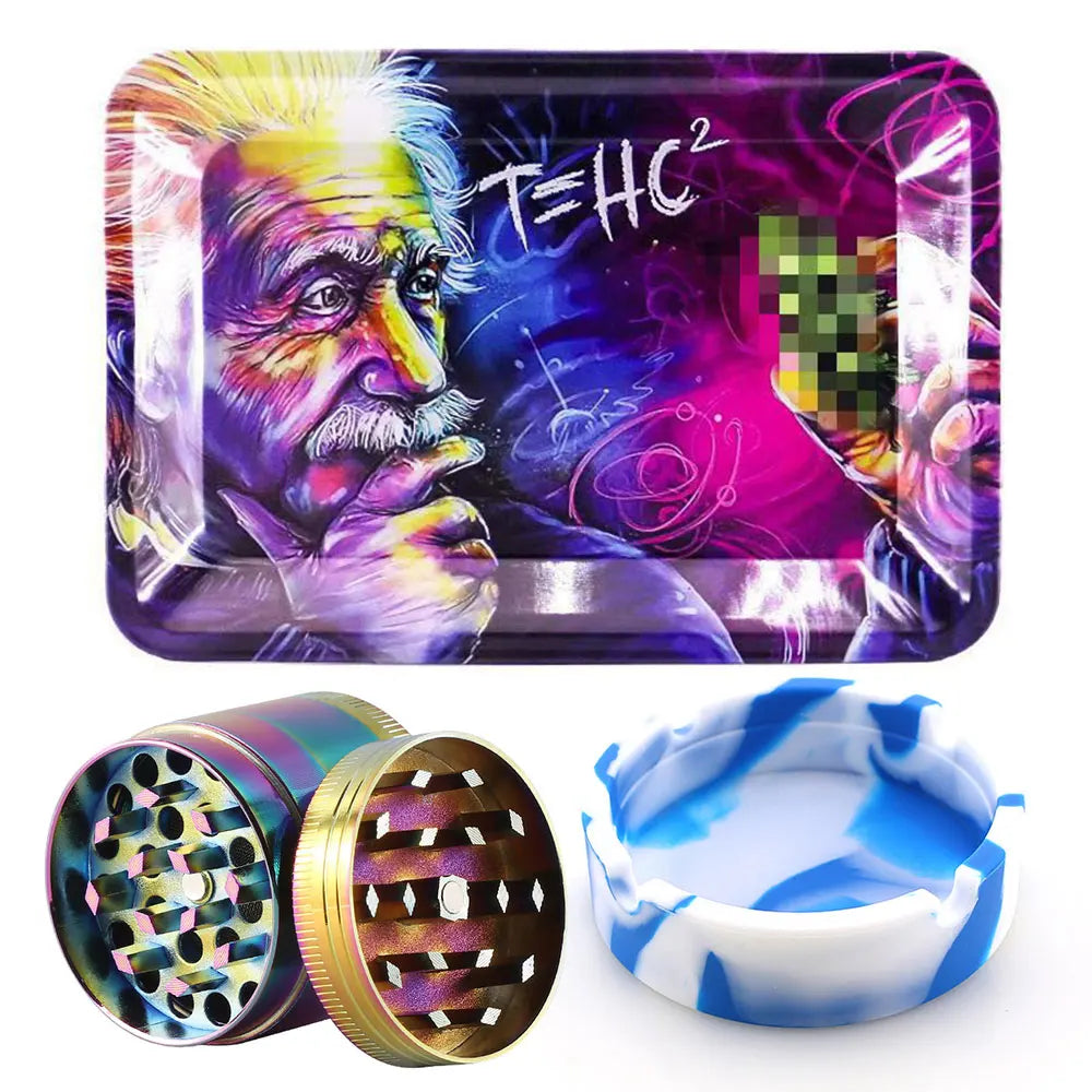 18cmx12.5cm Herb Tobacco Rolling Tray Set Silicone Ashtray Ash Tray 40mm Metal Herbal Grinder Kit Smoking Accessories