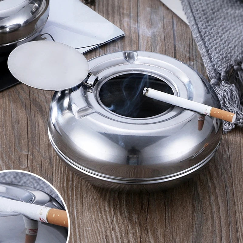 2022 New Stainless Steel Ashtray with Lid Detachable Outdoor Cigarettes Tray Holder for Home Bedroom Office Tabletop Decoration