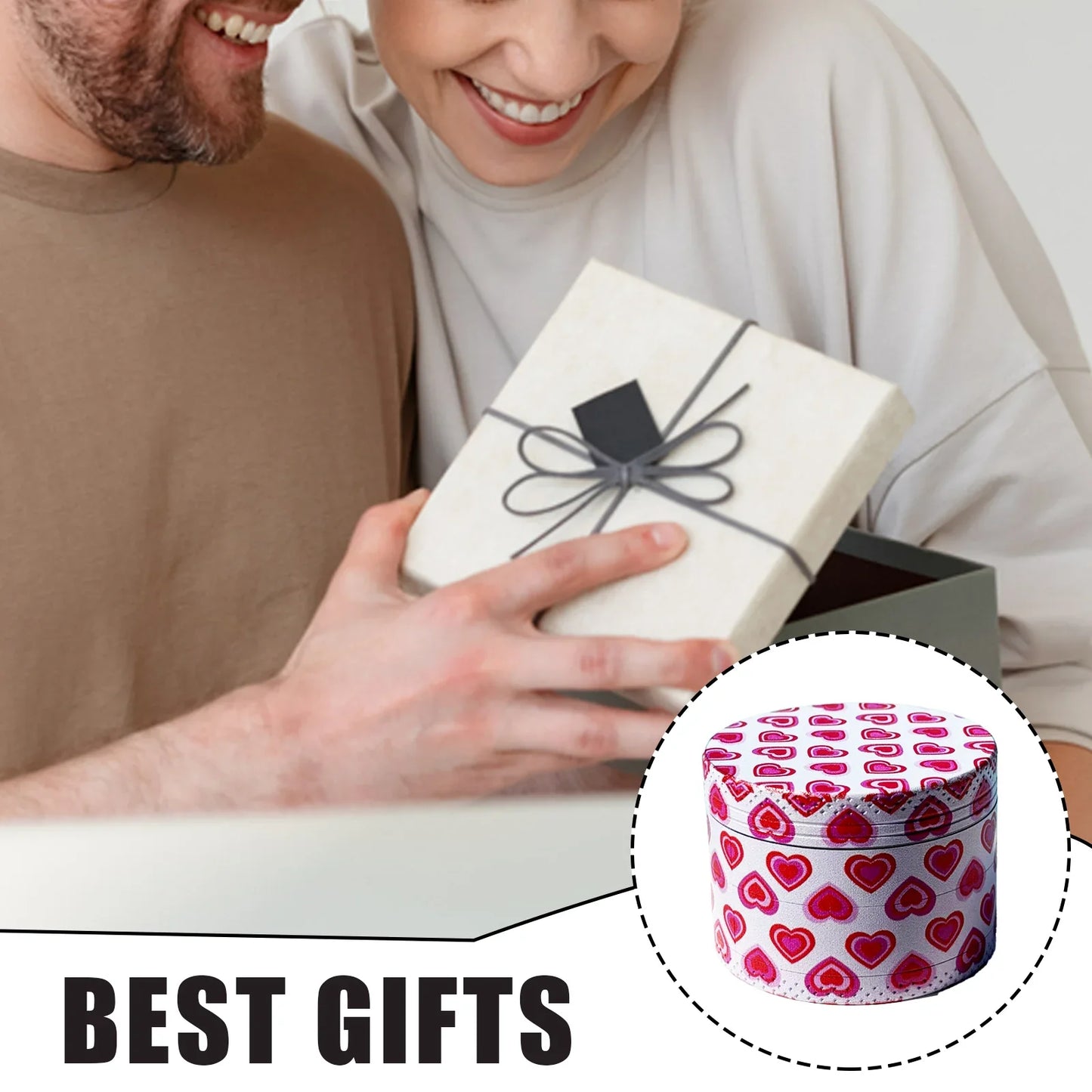 2" LOVE Heart Printing Herb Grinder 4-layer Grinder with Pollen Catcher Gifts for Her