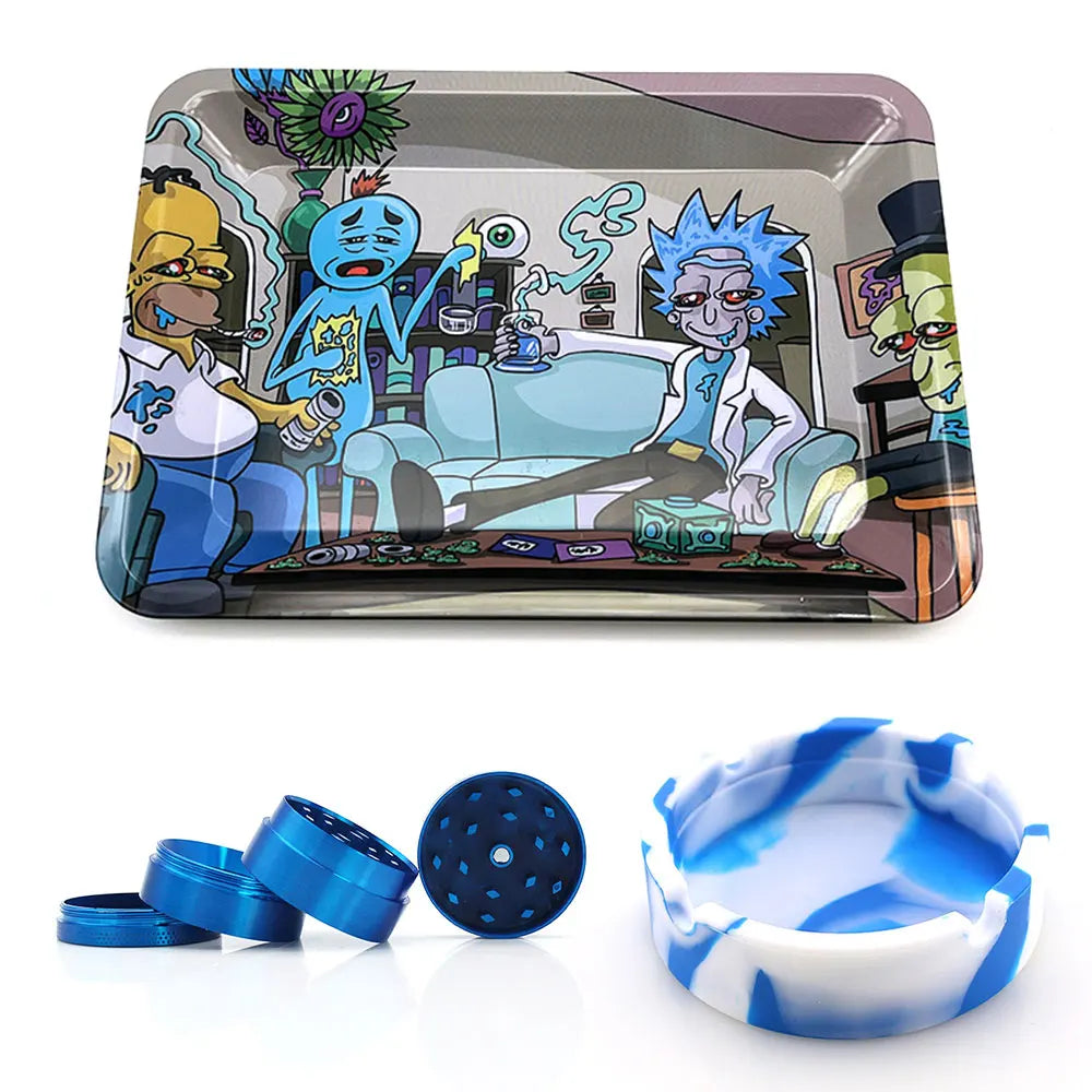 18cmx12.5cm Herb Tobacco Rolling Tray Set Silicone Ashtray Ash Tray 40mm Metal Herbal Grinder Kit Smoking Accessories