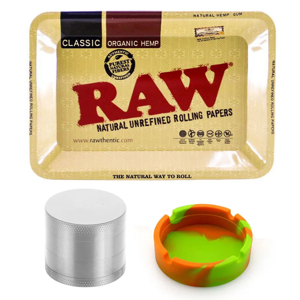 18cmx12.5cm Herb Tobacco Rolling Tray Set Silicone Ashtray Ash Tray 40mm Metal Herbal Grinder Kit Smoking Accessories