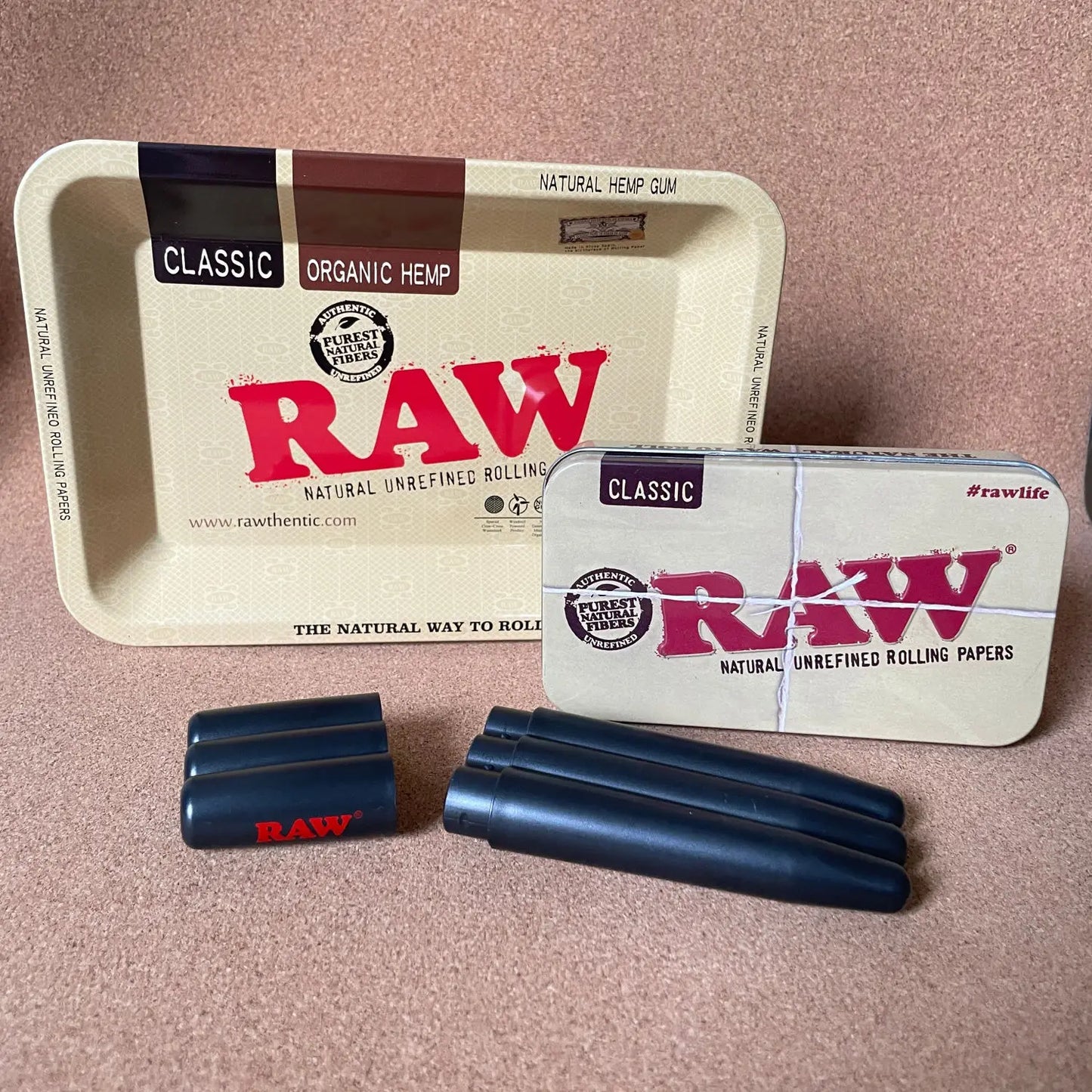 3pcs RAW Rolling Tray Metal Tin Box Smell Proof Cone Case Tube Combo