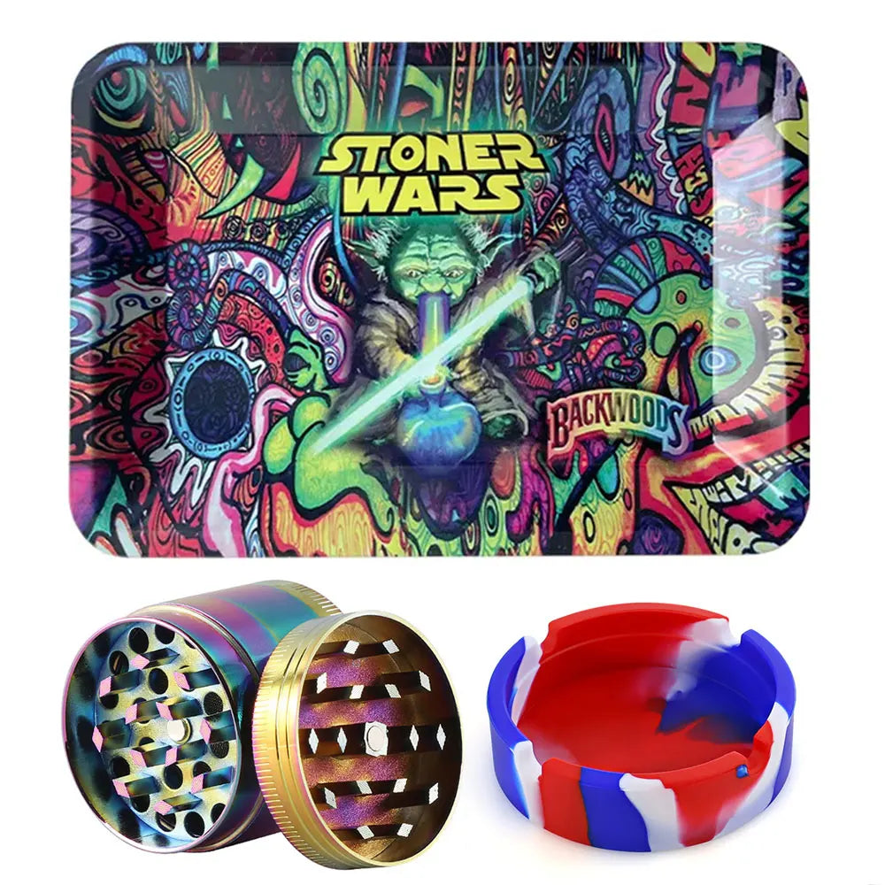 18cmx12.5cm Herb Tobacco Rolling Tray Set Silicone Ashtray Ash Tray 40mm Metal Herbal Grinder Kit Smoking Accessories