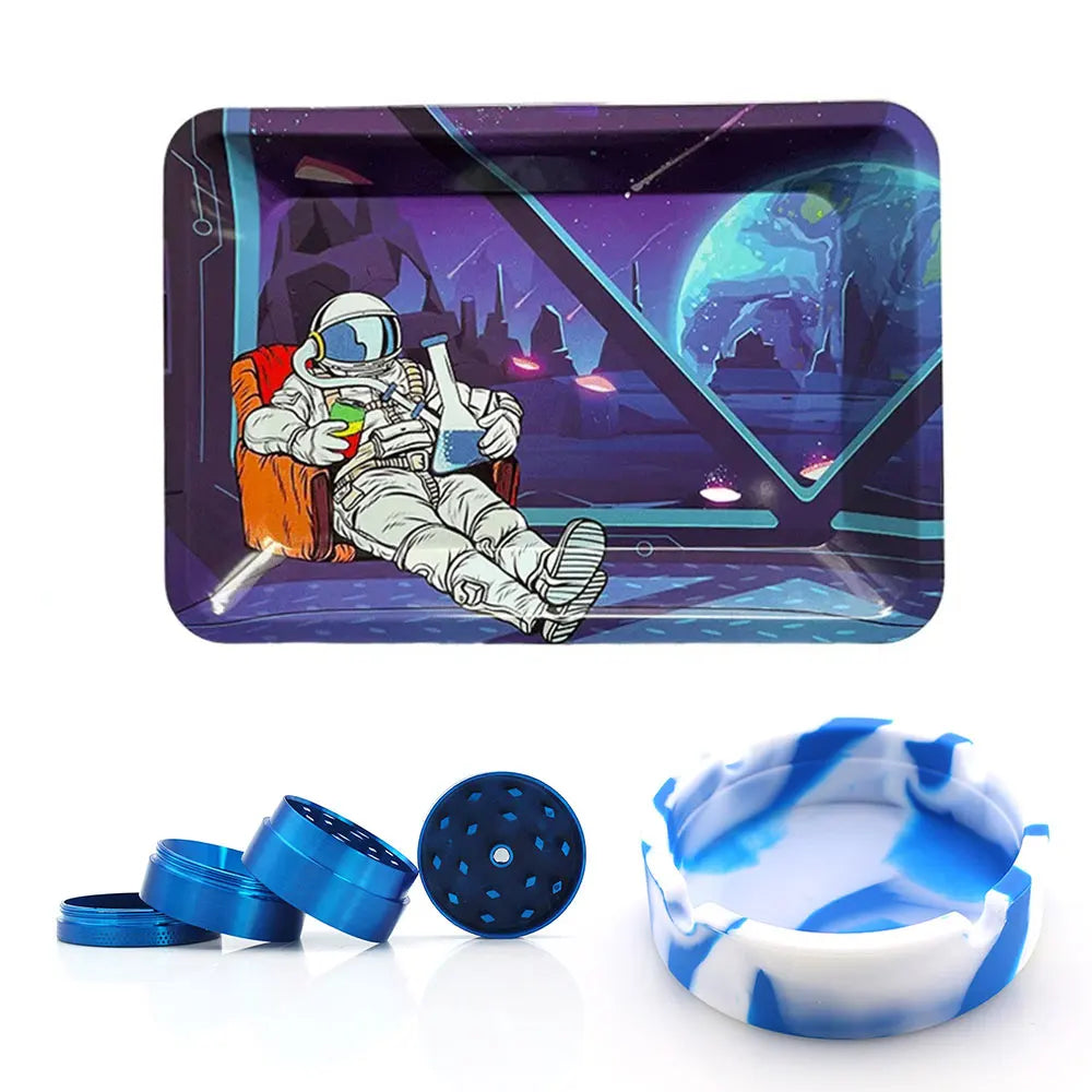 18cmx12.5cm Herb Tobacco Rolling Tray Set Silicone Ashtray Ash Tray 40mm Metal Herbal Grinder Kit Smoking Accessories
