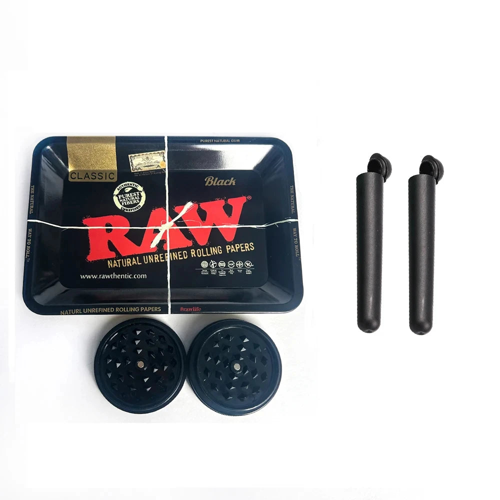 2-layer 50mm Herbal Tobacco Grinder Herb Metal Rolling Tray Kit Smoking Set Plastic Roller Maker Storage Tube
