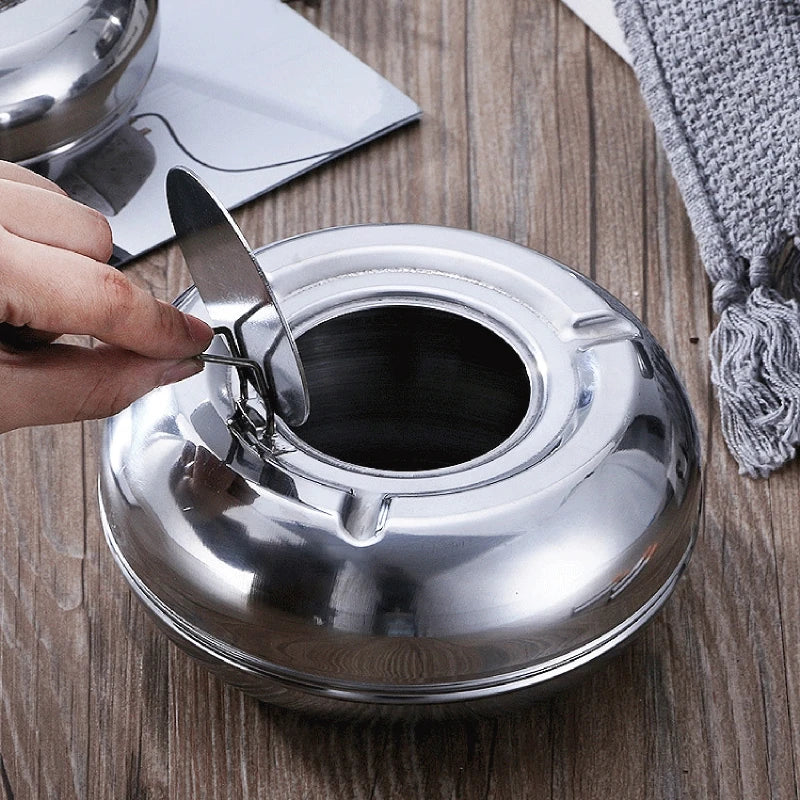 2022 New Stainless Steel Ashtray with Lid Detachable Outdoor Cigarettes Tray Holder for Home Bedroom Office Tabletop Decoration