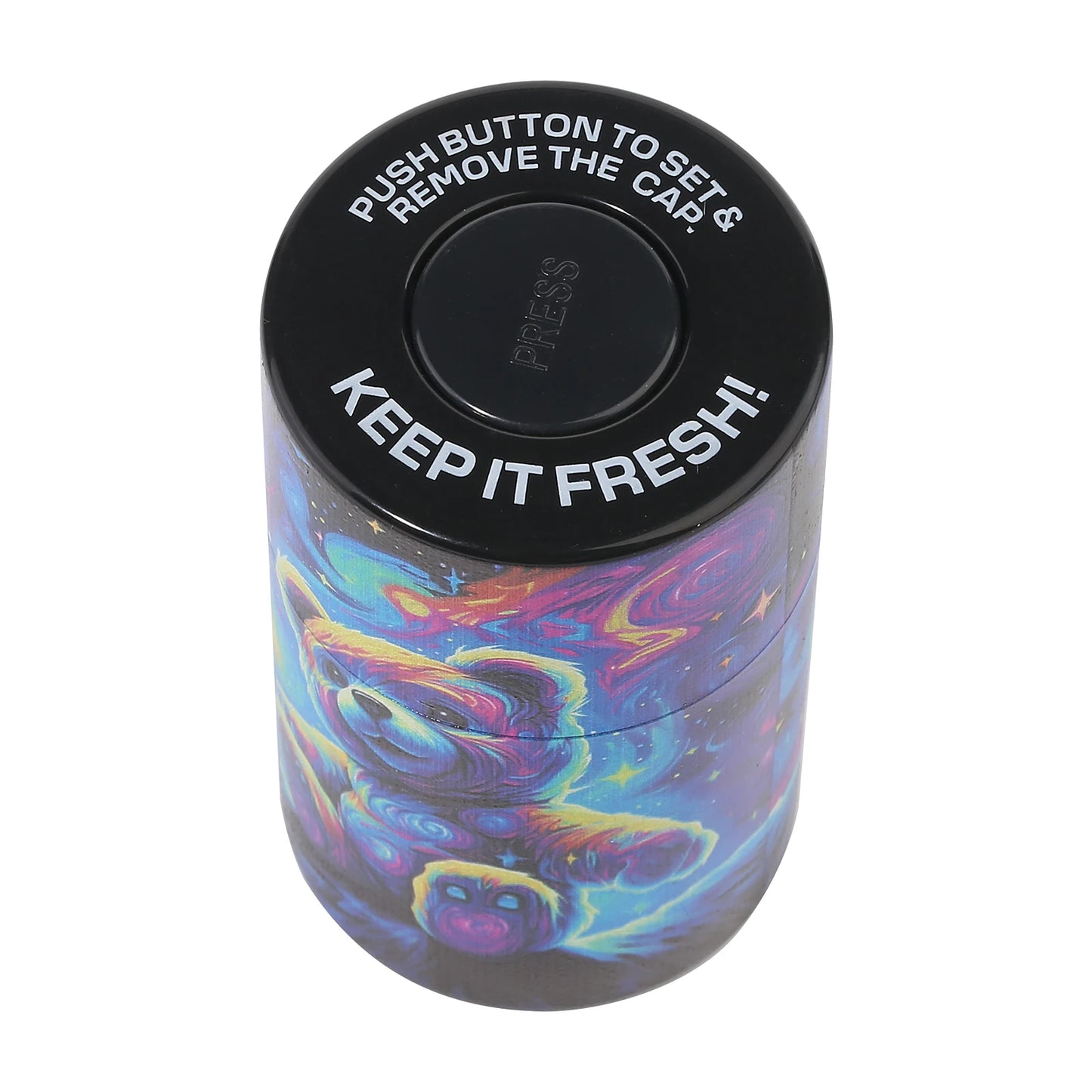 Plastic Air Tight Can-Stash Vacuum Sealed Spice, Tobacco Jar with Tie Dye Skull