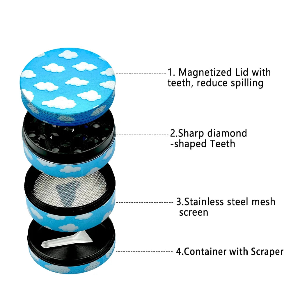 1/2Pack Blue Sky and Cloud Rolling Tray and Herb Grinder