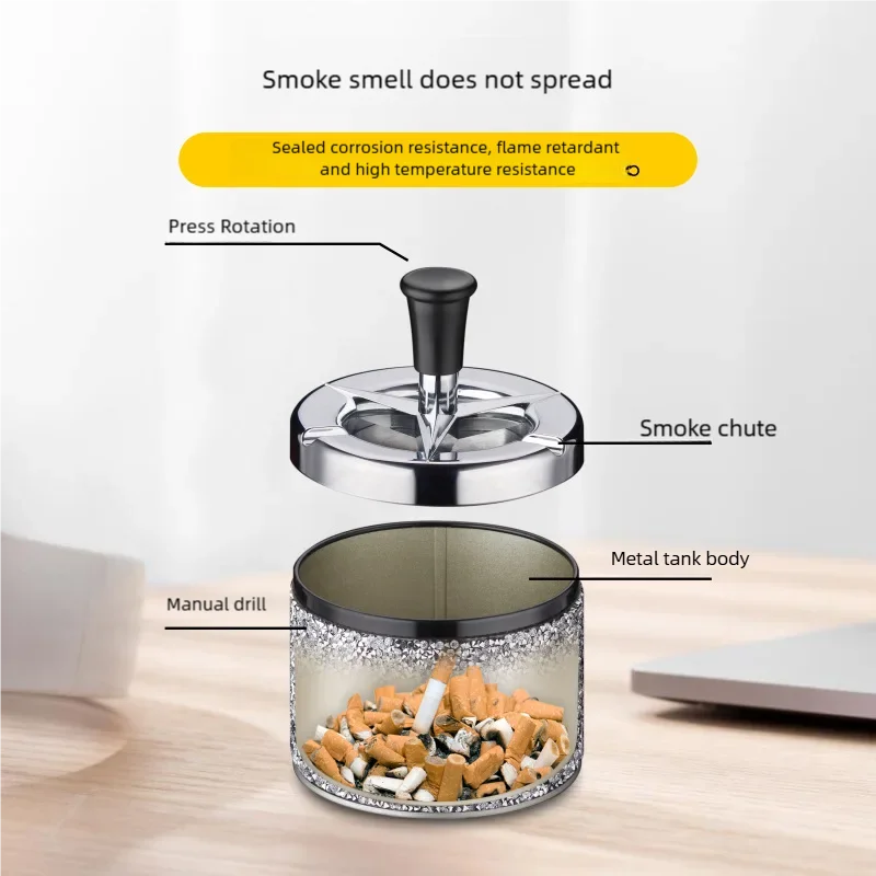 Creative ashtray press type rotating ashtray with diamond sticker, personalized and simple ashtray, household ashtray
