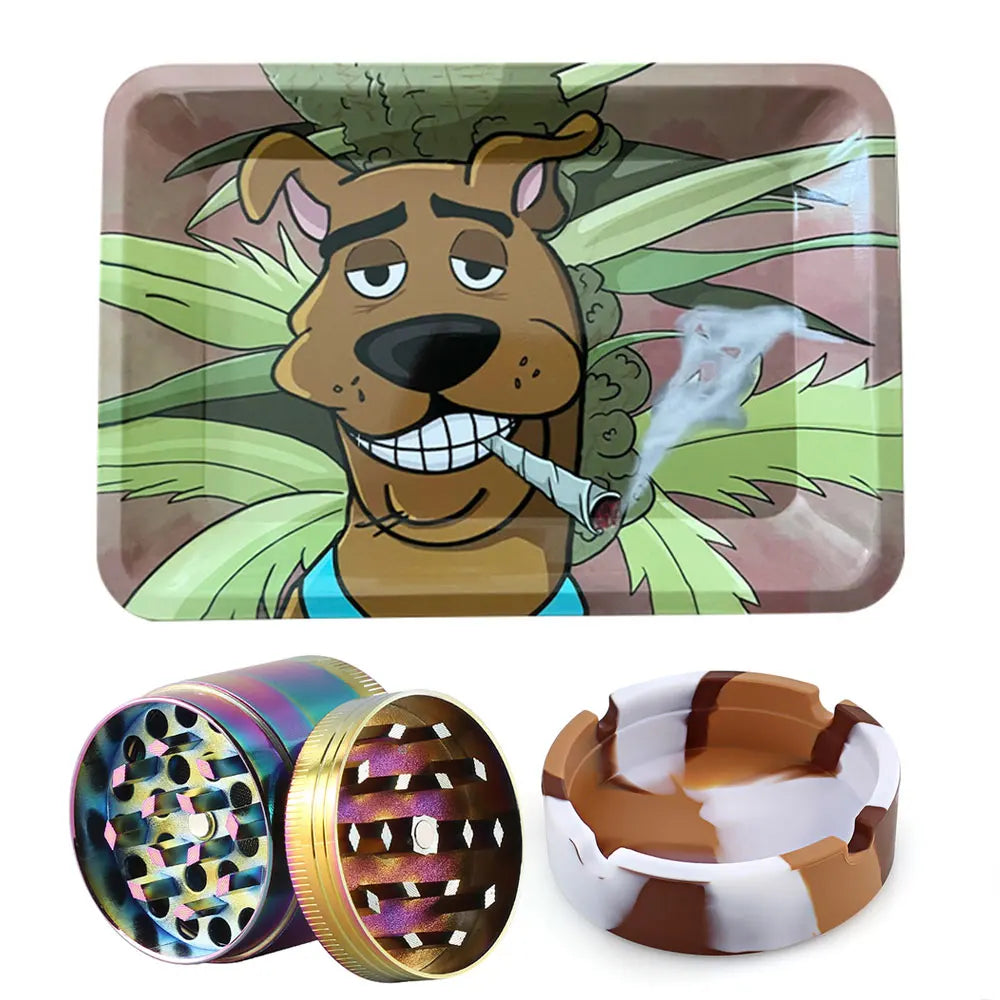 18cmx12.5cm Herb Tobacco Rolling Tray Set Silicone Ashtray Ash Tray 40mm Metal Herbal Grinder Kit Smoking Accessories